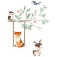 thumbnail image 1 of Majestic Art Design of Woodland Animals for Kids Vinyl Wall Decal - Bird, Deer, Owl on a Tree Branch and a Fox on a Swing with Cute Drawings for Kid's Bedroom Wall Decoration - 20" x 26", 1 of 5