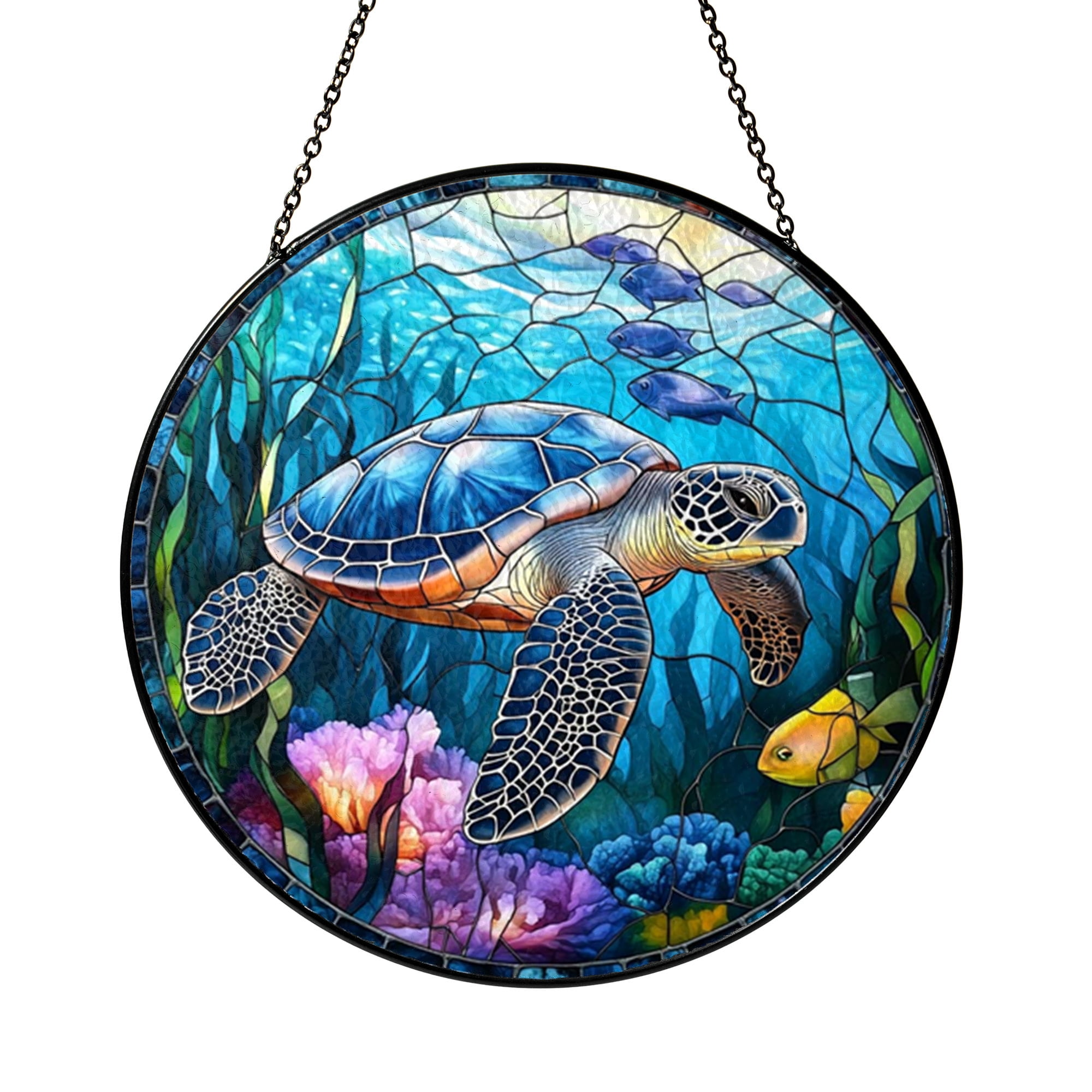 Majestic Azure Sea Turtle and Kelp Forests Tropical Suncatcher Art ...