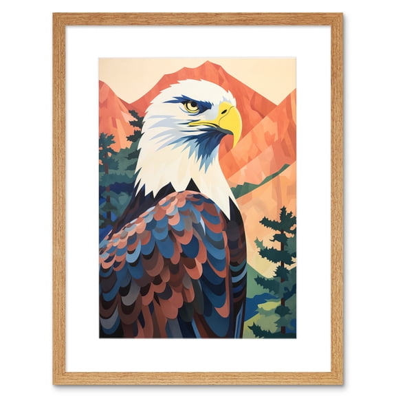 Majestic Bald Eagle Forest Mountain Landscape Graphic Artwork Framed Wall Art Print 9X7 Inch