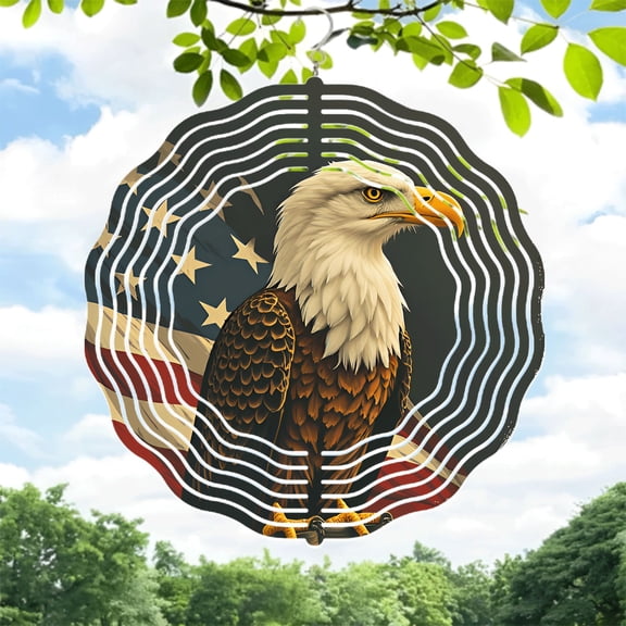 Majestic Bald Eagle Metal Wind Spinner with American Flag Design - Intricate Stars & Stripes Pattern for Yard & Garden Decor
