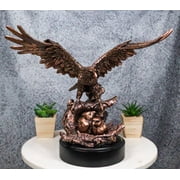 Majestic Bald Eagle Mother Spreading Her Wings Over Her Chick Bronzed Figurine