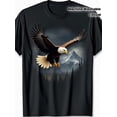 thumbnail image 1 of Majestic Bald Eagle Soaring Over Snowy Mountain Forest Graphic T-Shirt Retro Nature Wildlife Patriotic Men's Women's Short Sleeve Black Tee, 1 of 6