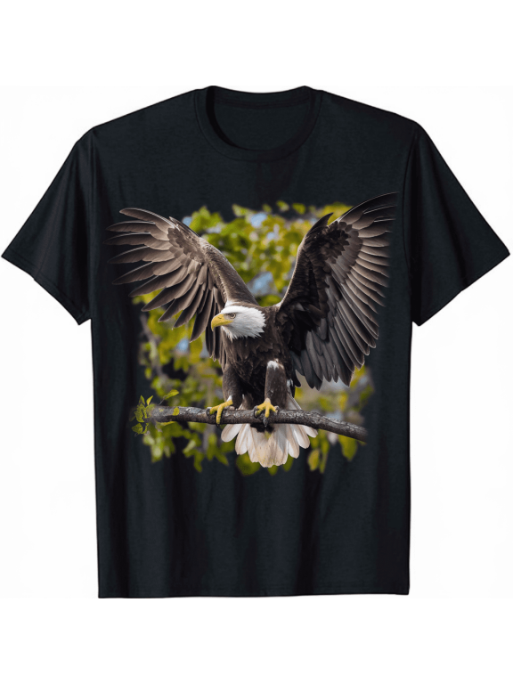 Majestic Bald Eagle Wings Spread Wildlife Graphic Unisex Cotton Short Sleeve T-Shirt