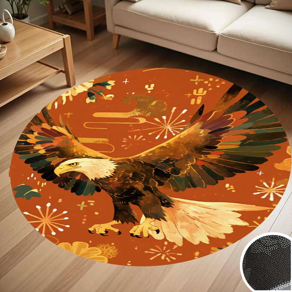 Majestic Bald Eagle With American Flag Round Carpet Living Room Bedroom ...