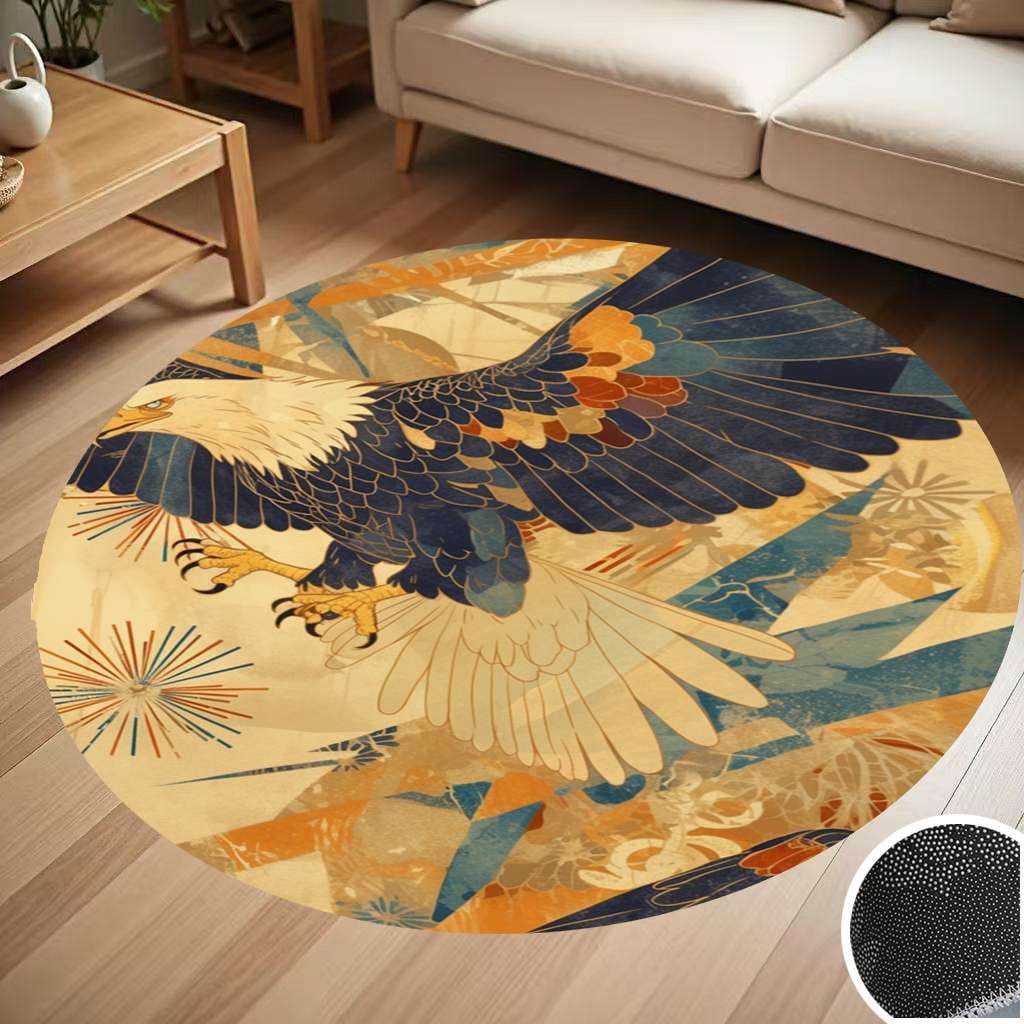 Majestic Bald Eagle With American Flag Round Carpet Living Room Bedroom ...
