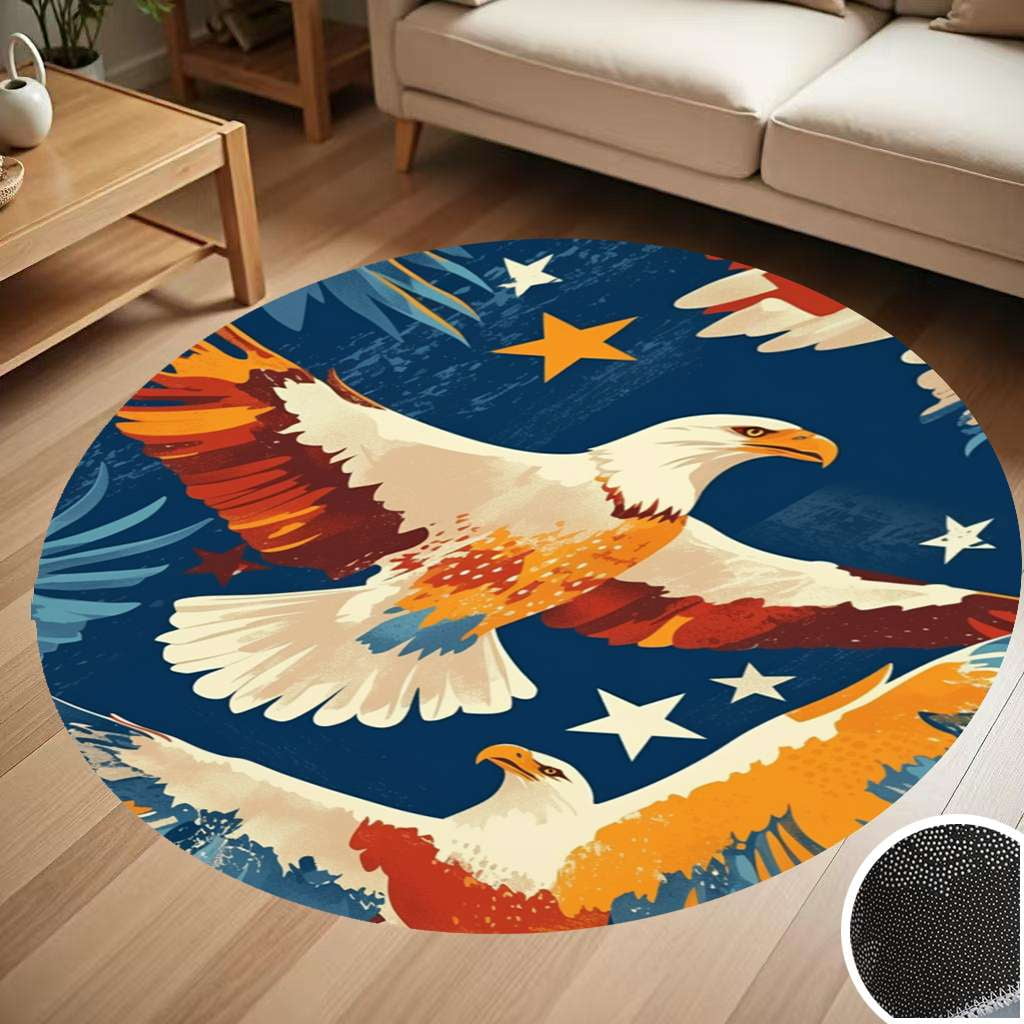 Majestic Bald Eagle With American Flag Round Carpet Living Room Bedroom ...