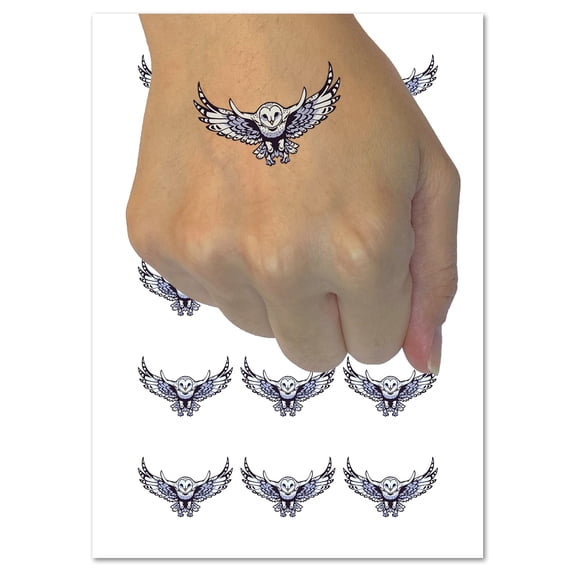 Majestic Barn Owl Flying Water Resistant Temporary Tattoo Set Fake Body Art Collection - 54 1" Tattoos (1 Sheet)
