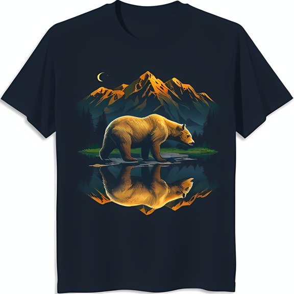 Majestic Bear Reflection T-Shirt Stunning Mountain Lake Design in Blue