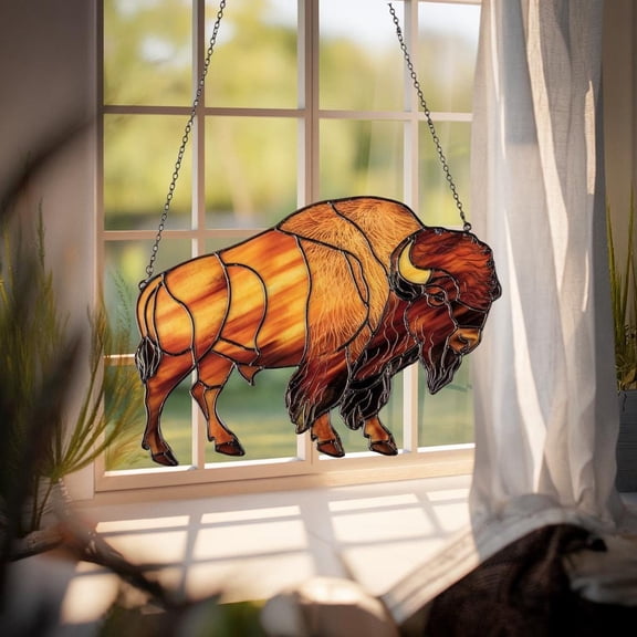 Majestic Bison Buffalo Acrylic Suncatcher, Western Wildlife Window Hanging, Rustic Farmhouse Decor, Animal Lover Gift