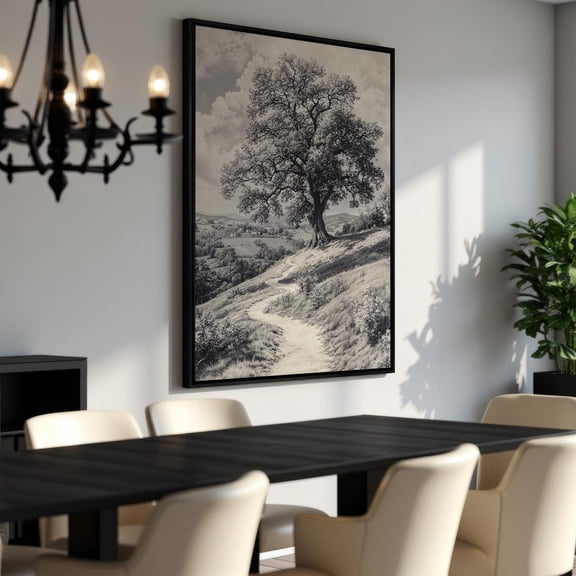 Majestic Black And White Tree Landscape - Poster, Calm Office Decor, Wall Art, Nature Poster, Ready To Hang For Dad, Unframed Poster Size 24x36