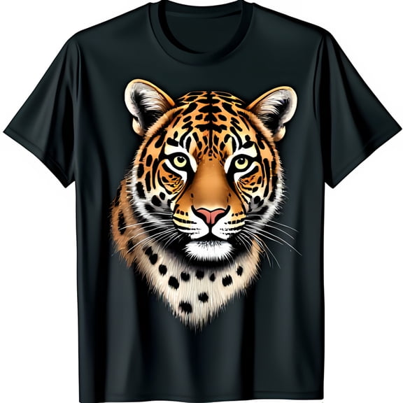 Majestic Black T-Shirt Intricate Design with Bold Wild Cat Face