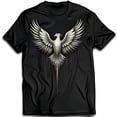 thumbnail image 1 of Majestic Black T-Shirt with Intricate White Phoenix Design Wings Spread Wide, 1 of 5