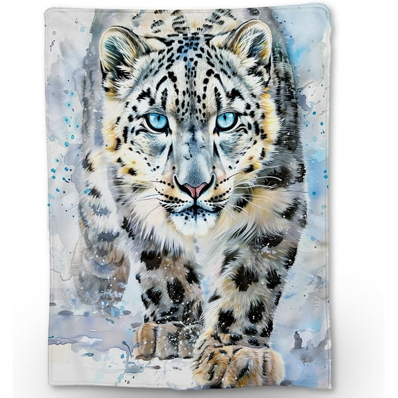 Majestic BlueEyed Leopard Blanket, Soft Cozy Lightweight Flannel Throw Blanket for Couch, Bed, Travel Outdoor Use, Warm Fuzzy Blankets for Women Boys Girls, Home Decor 50×40 in