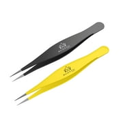 Majestic Bombay Fine Pointed Tweezers for Women and Men Stainless Steel, Black Yellow 2pcs.