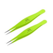 Majestic Bombay Multicolor Fine Pointed Tweezers for Women and Men, Green 2 pcs.