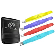 Majestic Bombay Multicolor Multi-Pointed Tweezers for Women and Men, 4 Pack