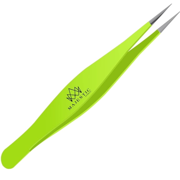 Majestic Bombay Stainless Steel Fine Pointed Tweezers for Women and Men, Green
