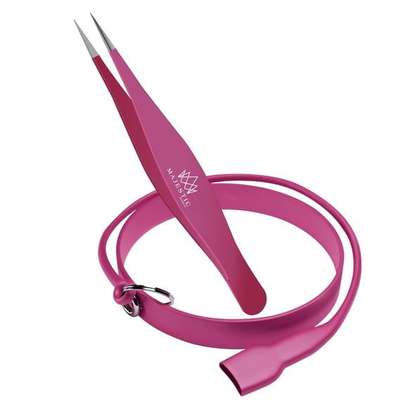 Majestic Bombay Stainless Steel Fine Pointed Tweezers for Women and Men, Pink