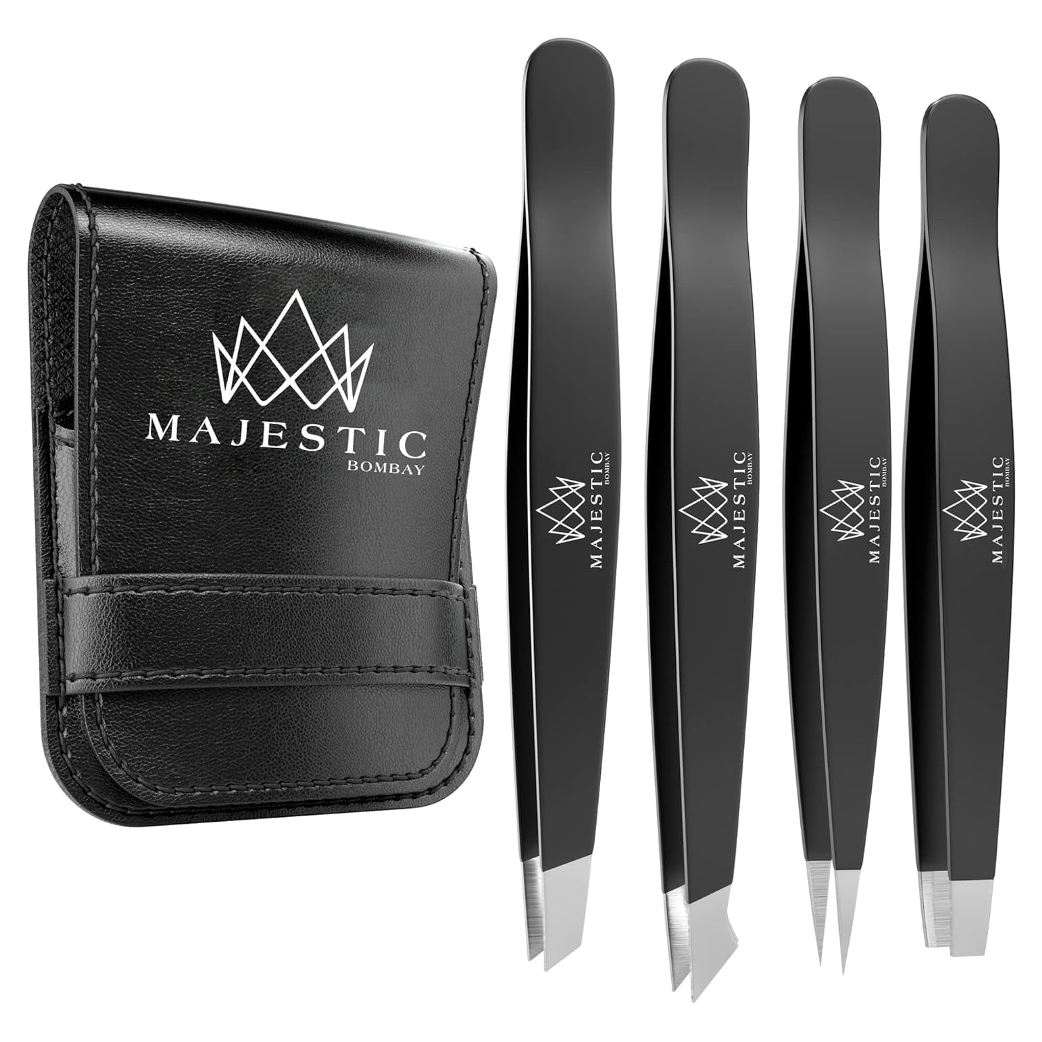Majestic Bombay Stainless Steel Slant Tweezers for Women and Men, 4