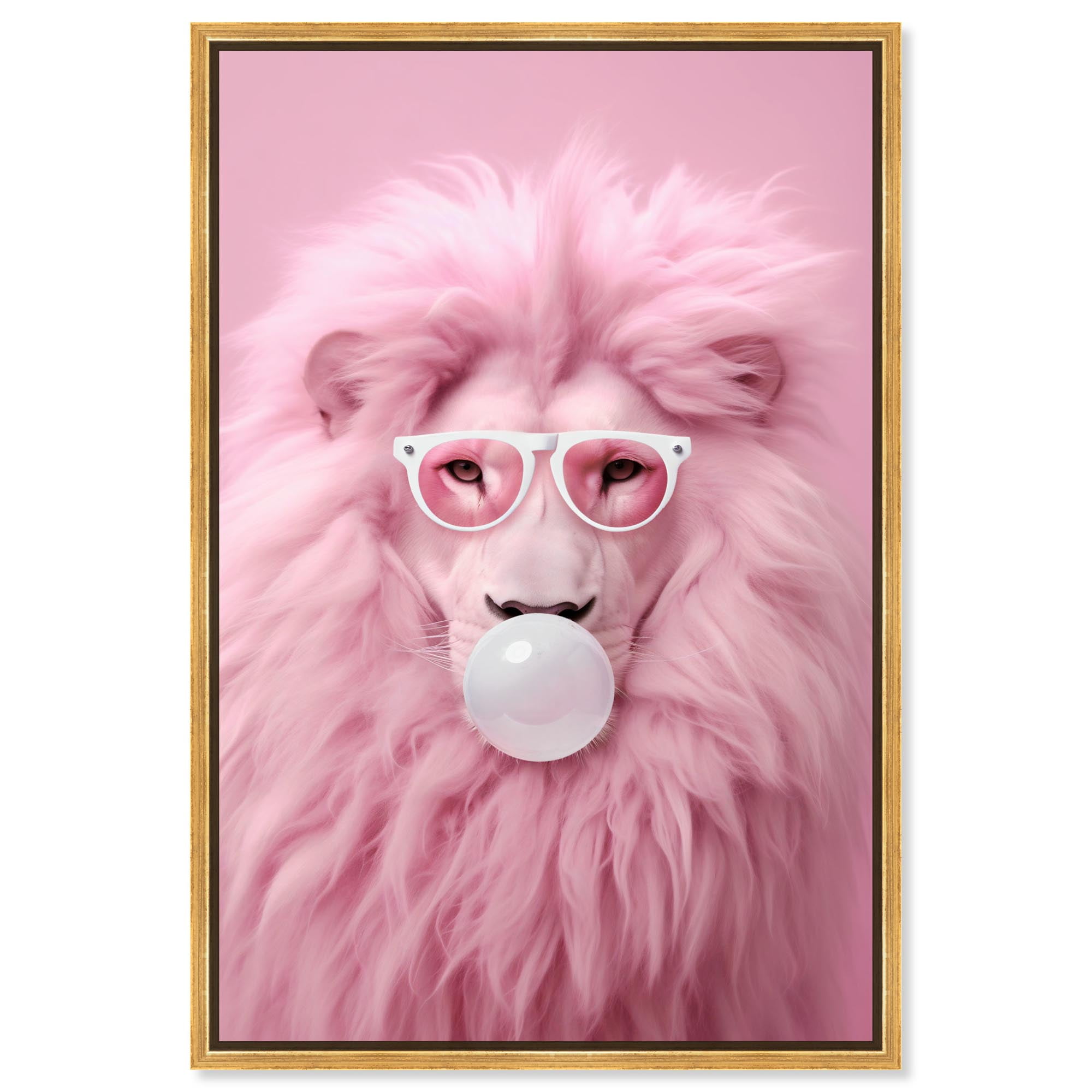 Majestic Bubblegum Lion Canvas Fashion Prints by Art Remedy, Gold Frame, 30" x 45"