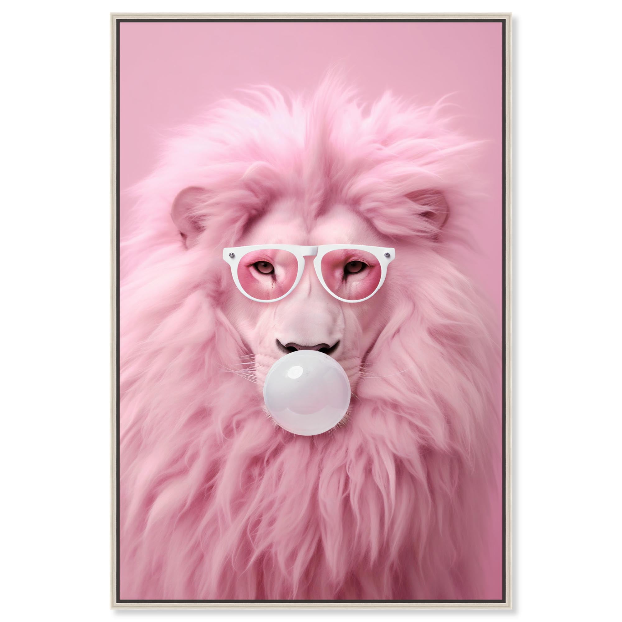 Majestic Bubblegum Lion Canvas Fashion Prints by Art Remedy, Silver Frame, 20" x 30"