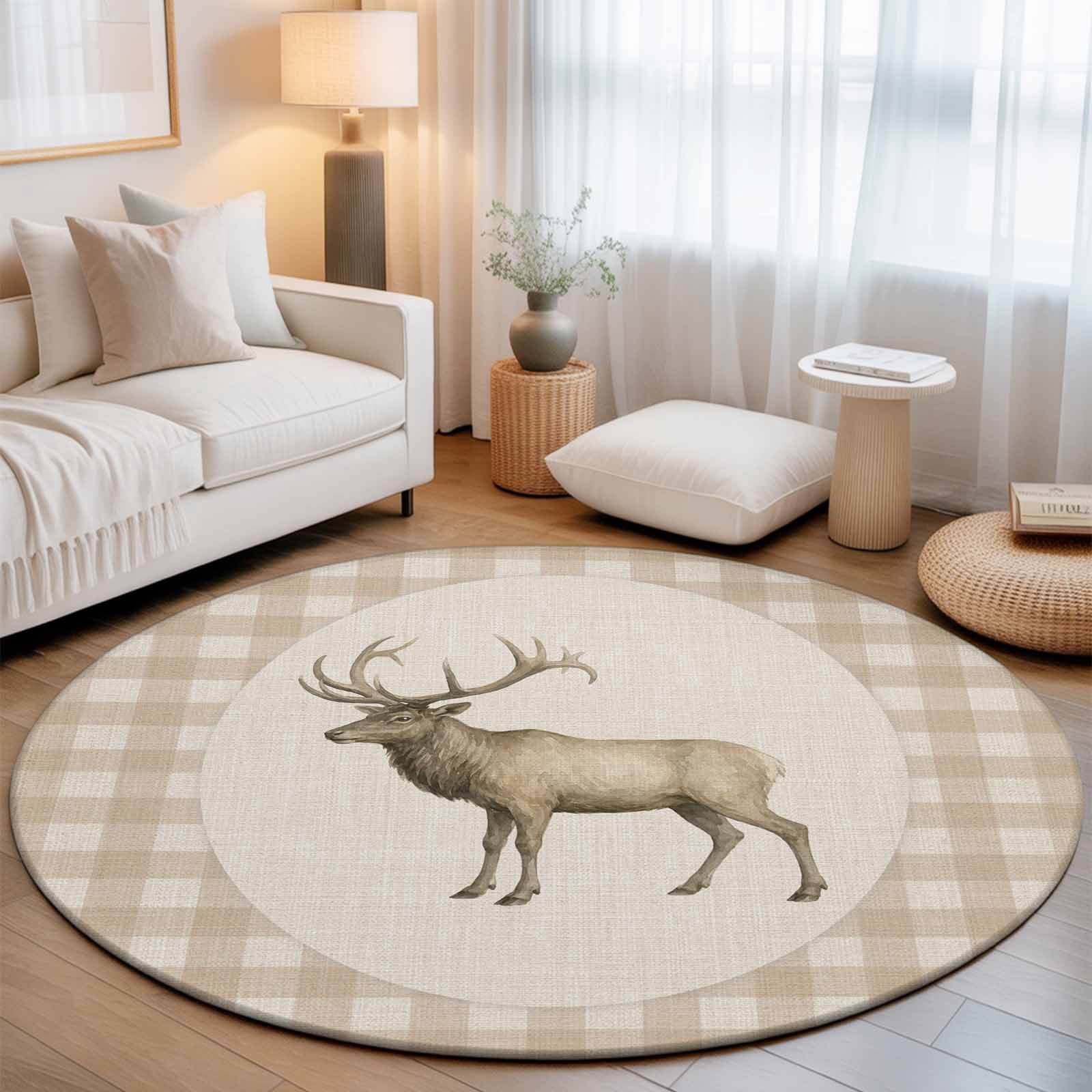 Majestic Buck 5' Round Rug for Dining Table for 4 People Under Table ...