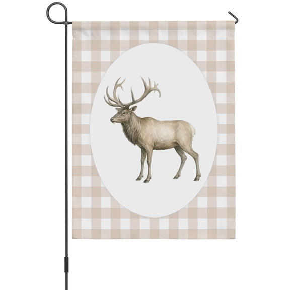Majestic Buck House Flags For Outdoor, Retro Natural Buck Khaki Plaid Small Double Side Yard Flags Weather Proof House Decor for Lawn Outside Holiday 28 x 40 Inches
