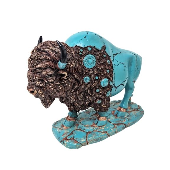 Majestic Buffalo Resin Figurine - Detailed Collectible Turquoise Bison Sculpture for Home & Office Decor - Rustic Western Art - Perfect Gift for Buffalo Enthusiasts & Collectors