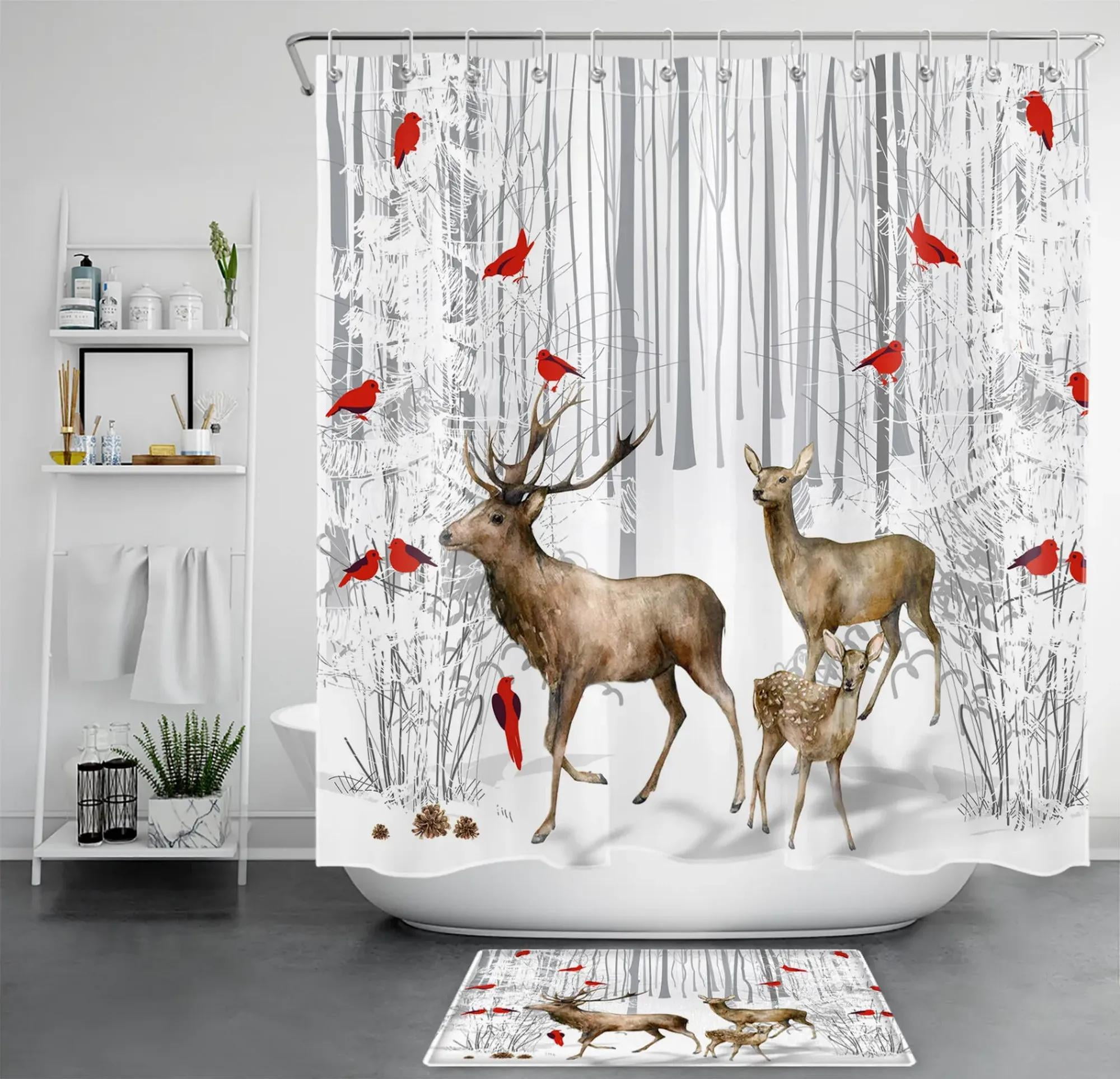 Majestic Cardinals and Graceful Deer Winter Shower Curtain Enhance
