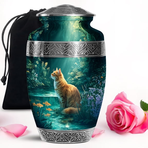 Majestic Cat Urns For Human Ashes Adult Father - Large Cremation Urn For Ashes Mom - Funeral Gifts For Decorative 10Inch To 200 Cubic Inches Capacity Include Velvet Bag