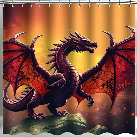 Majestic Crimson Dragon Shower Curtain - Vibrant Fantasy Art for Your Bathroom Decor