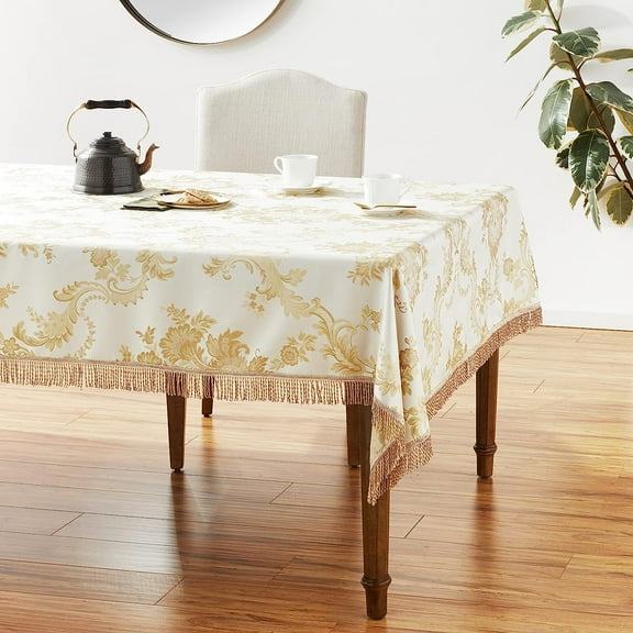 Majestic Damask Design Tablecloth - Beige 60" by 102" Oblong / Rectangle