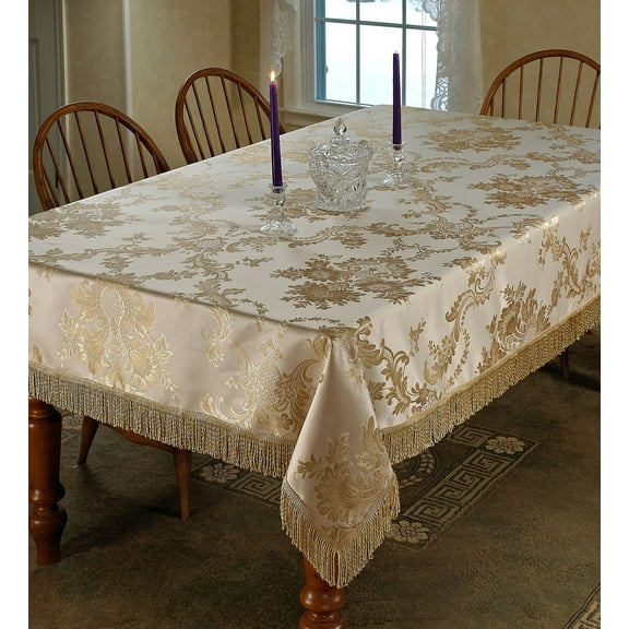 Majestic Damask Design Tablecloth - Beige 60" by 84" Oblong / Rectangle