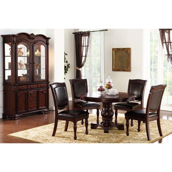 Majestic Dark Brown Dining Room 5pc - Round Table & Elegant Chairs Classic In Padded