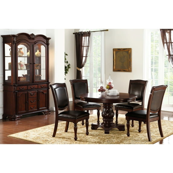 Majestic Dark Brown Dining Room 5pc - Round Table & Elegant Chairs Classic In Padded