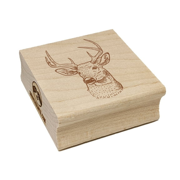 Majestic Deer Buck Head Hunter Hunting Square Rubber Stamp Stamping Scrapbooking Crafting - Small 1.25in
