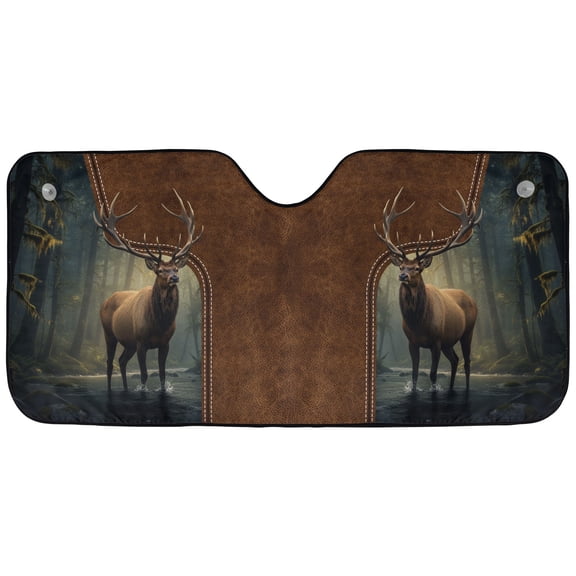 Majestic Deer Forest Car Sunshade – Wildlife Nature Elk Windshield Sun Shade, Rustic Woodland Auto Sunshade