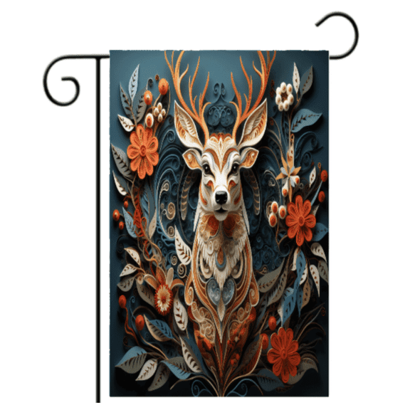 Adorned Deer Head Garden Flag Boho Woodland Decor 12x18 Single Sided