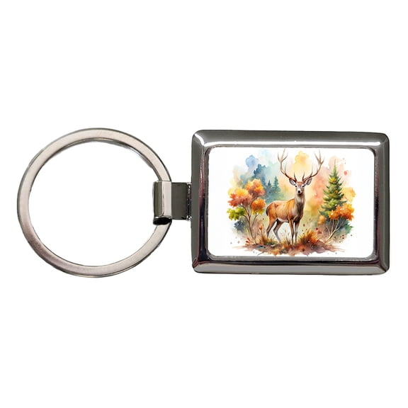 Majestic Deer Hunting Hunter Watercolor Metal Rectangle Keychain