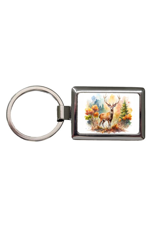 Majestic Deer Hunting Hunter Watercolor Metal Rectangle Keychain