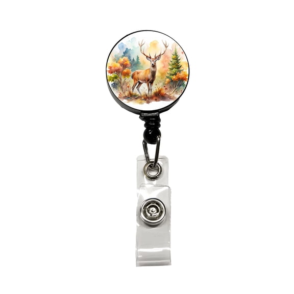 Majestic Deer Hunting Hunter Watercolor Retractable Reel ID Badge Key Card Name Tag Holder with Clip