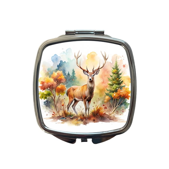 Majestic Deer Hunting Hunter Watercolor Travel Makeup Handbag Purse Small Pocket Compact Mirror