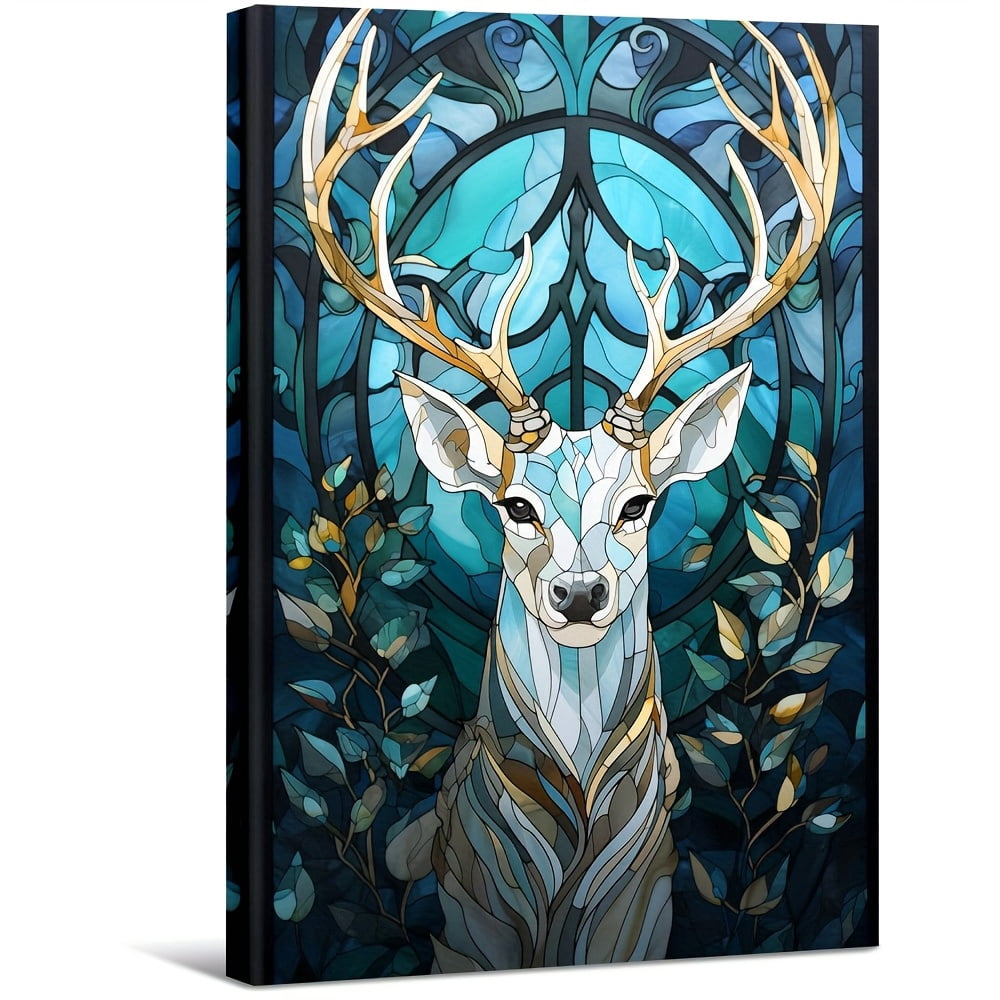 Majestic Deer With Intricate Antlers And Foliage Large Wooden Framed ...