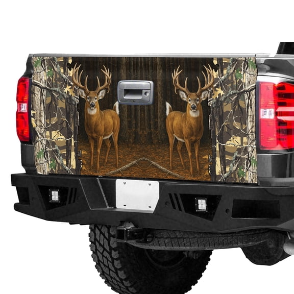 Majestic Deer Tailgate Wrap – Woodland Buck Truck Tailgate Decal, Forest Wildlife Truck Graphic, Rustic Nature Vehicle Tailgate Wrap