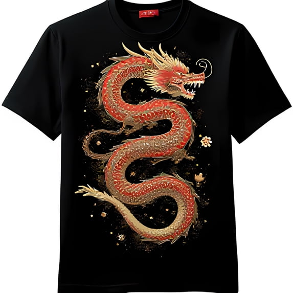 Majestic Design Black T-Shirt with Gold and Red Accents Bold & Stylish