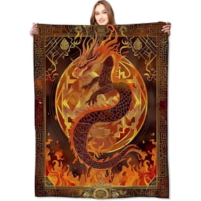 Majestic Dragon Blanket Cool Fiery Oriental Animal Blankets,Birthday Gifts for Women Men,Lightweight Soft Fleece Cozy for Sofa Couch Bed Room Travel Mythology Cultural Decor 50x60in