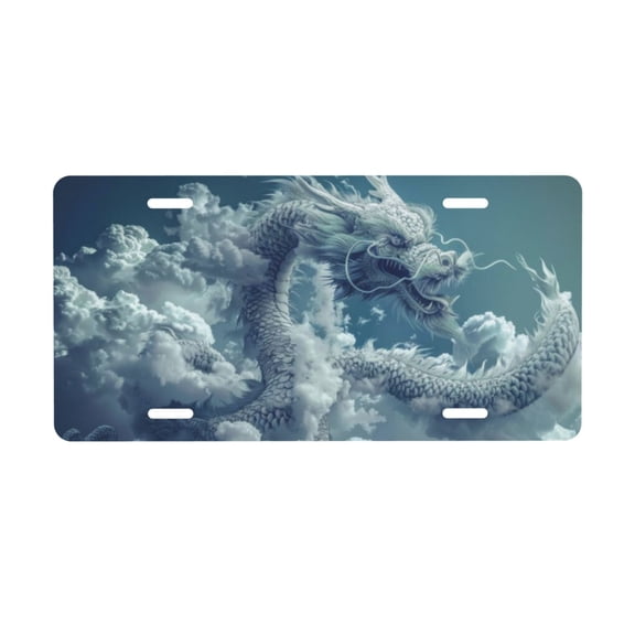 Majestic Dragon Clouds License Plate with 4 Holes,Novelty Aluminum Metal Car Plate Vanity Tag Decorative Car Front Accessories for Women Men,6x12 Inches