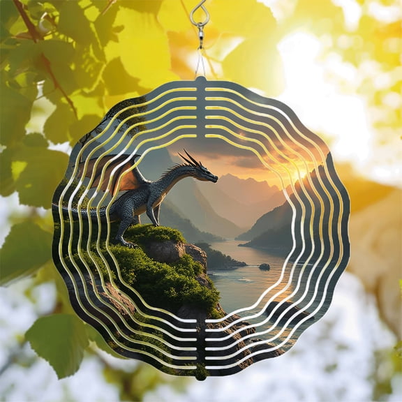 Majestic Dragon Metal Hanging Wind Spinner - Intricate Design for Yard & Garden Perfect for Tranquil Outdoor Decor