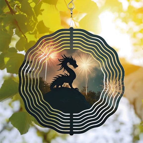 Majestic Dragon Metal Wind Spinner & Chime - Circular Sound Wave Design for Enchanting Yard & Garden Decor Perfect for Celebrations