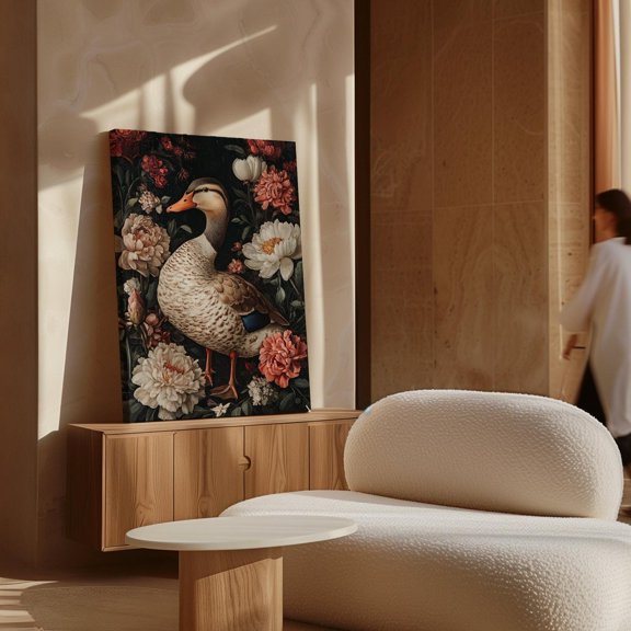 Majestic Duck With Vibrant Florals - Rustic Wildlife Art Print, Vintage-Inspired Nature Decor, Elegant Farmhouse Wall Art Wall Art, Modern Wall Decor, 8x12 UNFRAMED